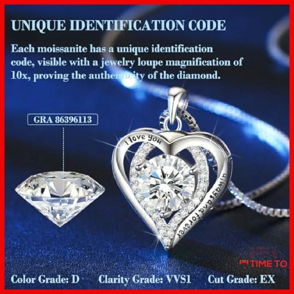 1-3 Carat Moissanite Heart Pendant Necklace 925 Sterling Silver Gift